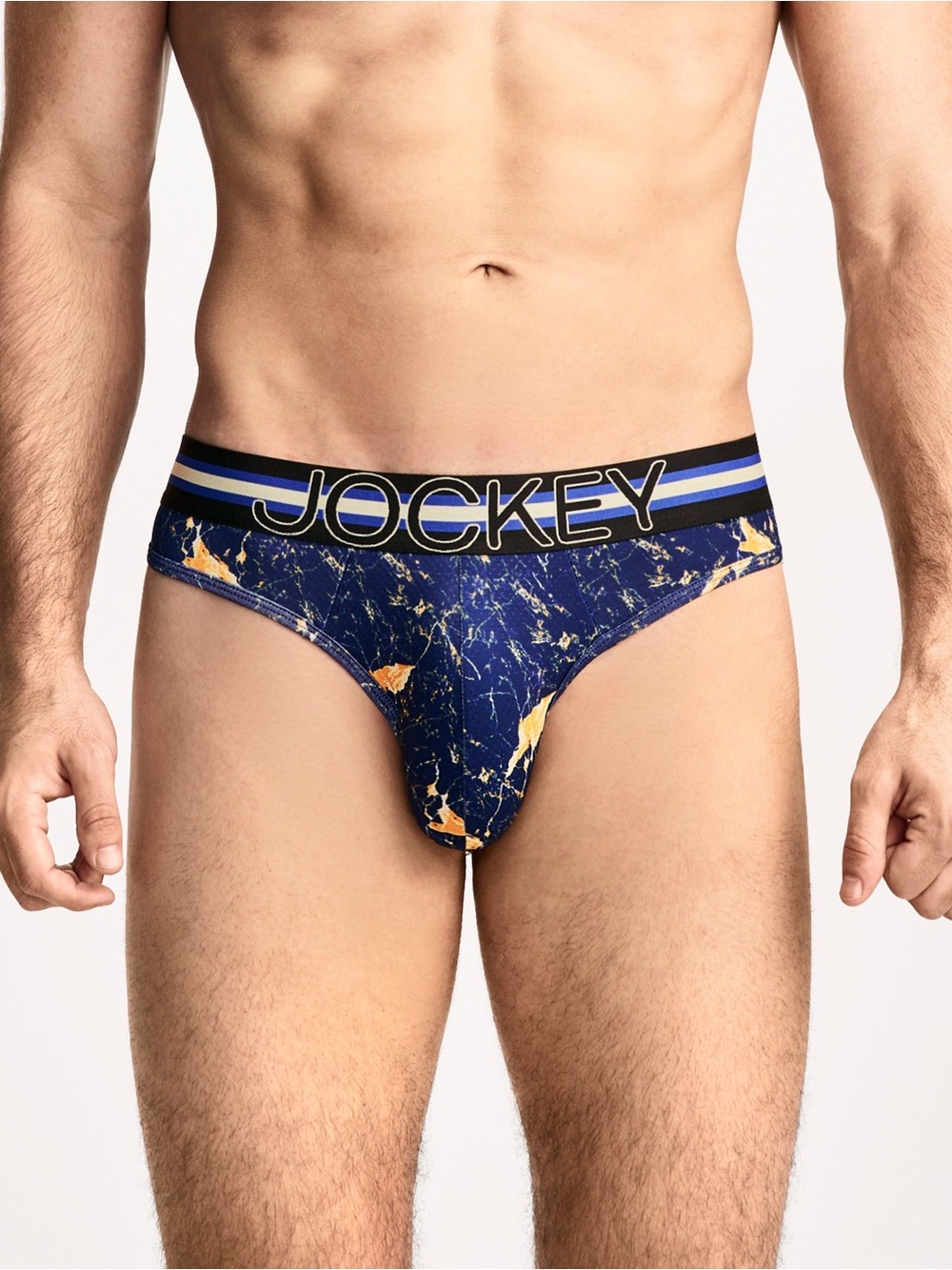 Jockey Men's Navy Marble Thong - Navy/Gold